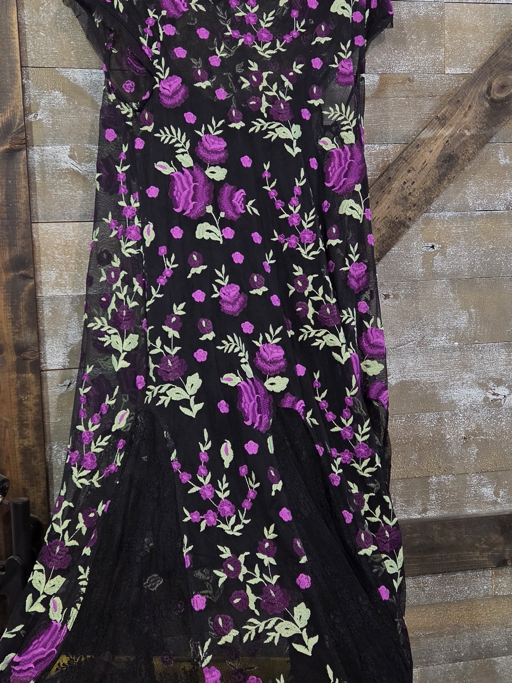 Free People Bright Sky Black Mesh Floral Embroidered Midi Max Dress - Picture 3 of 5